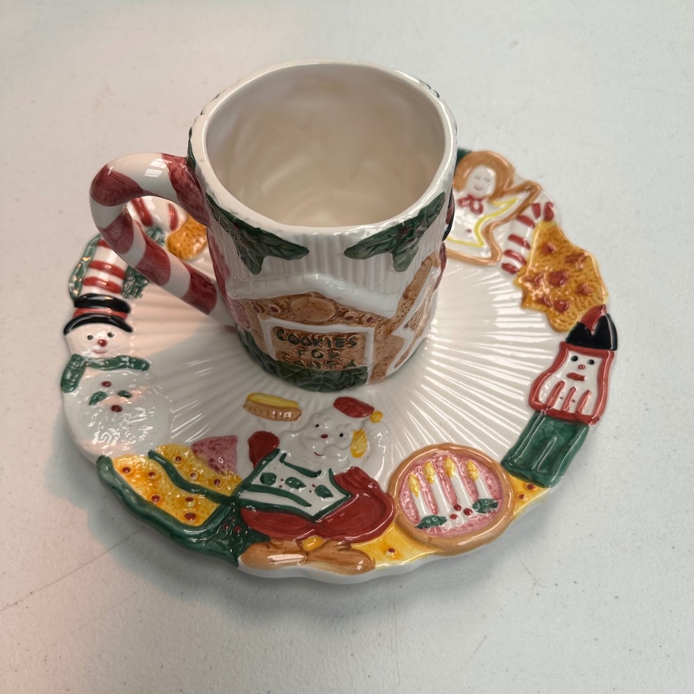 Christmas Cookies for Santa Mug and Saucer Set Ceramic Gingerbread Snowman 3D